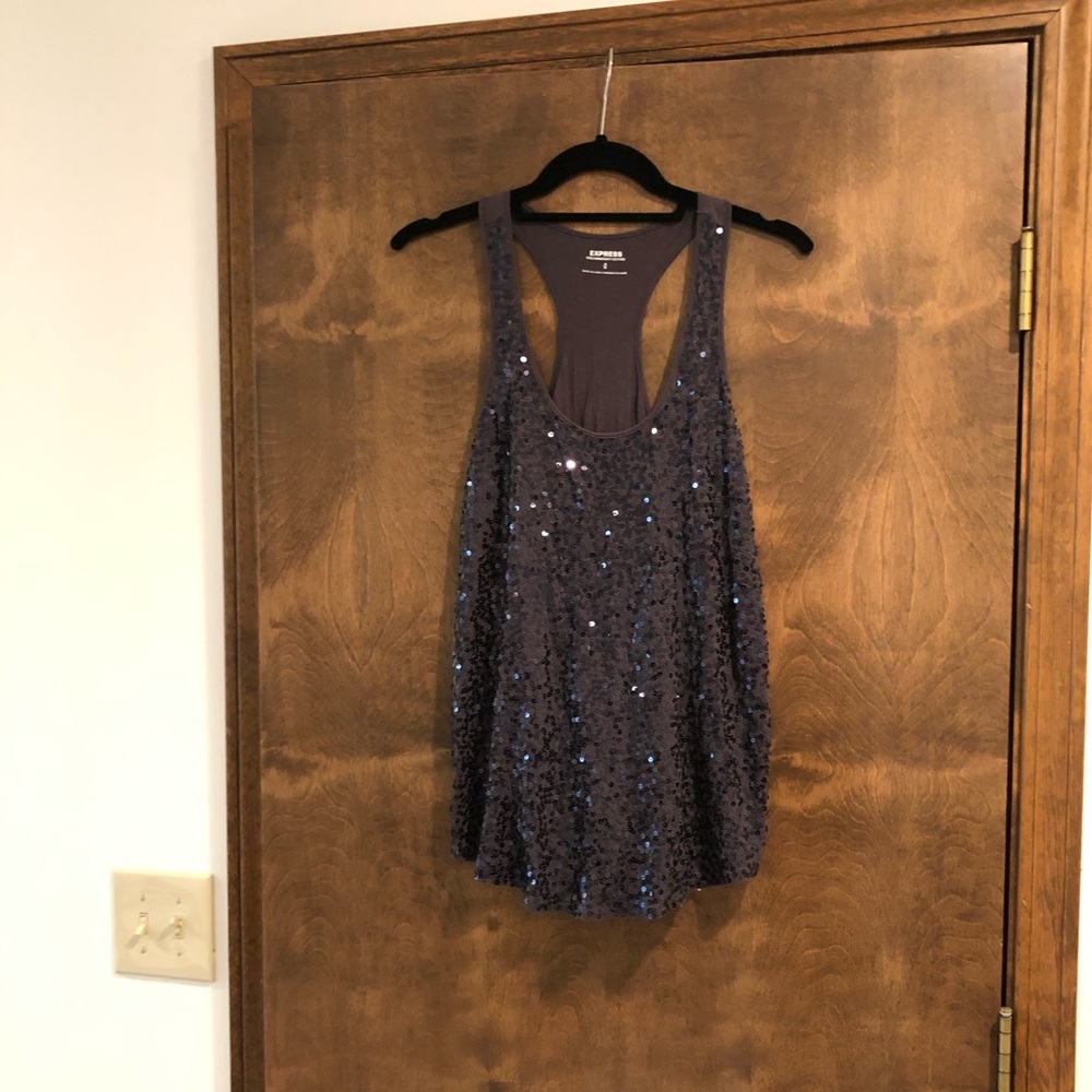 Express Sleeveless Sequin Razorback Tank Top